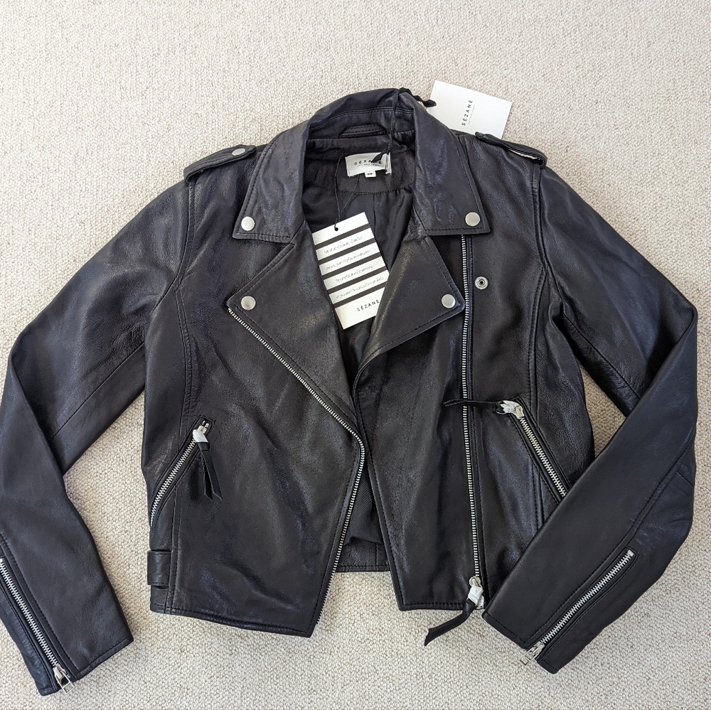 Sezane Zig Leather Jacket
